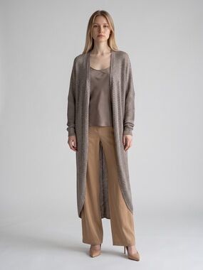 Ecote Long Taupe Open-Front Knit Cardigan